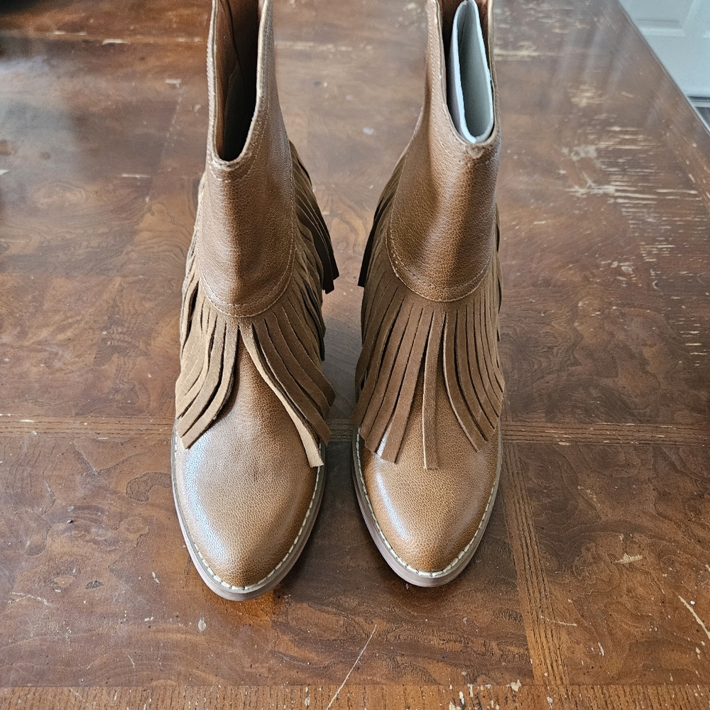 Fringe Tan Leather Ankle Boots